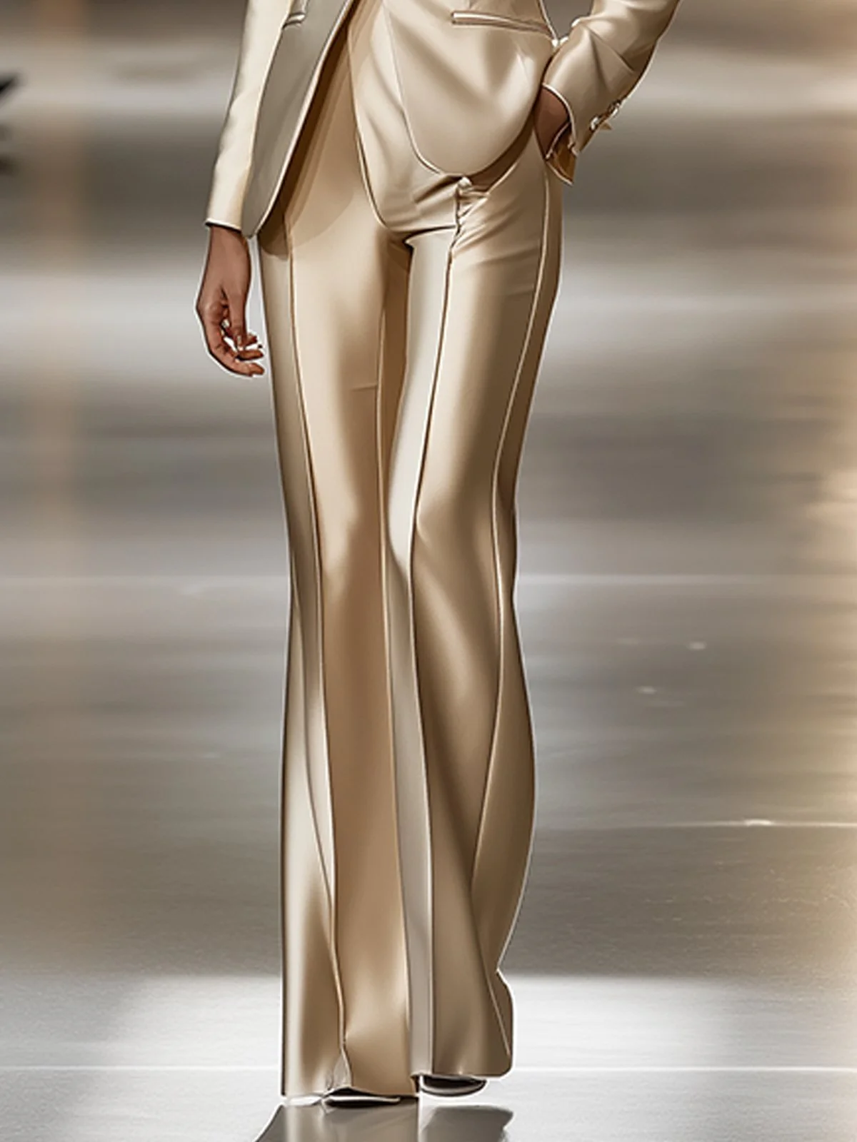 24-Hour-Shipping Chic Beige Satin Suit