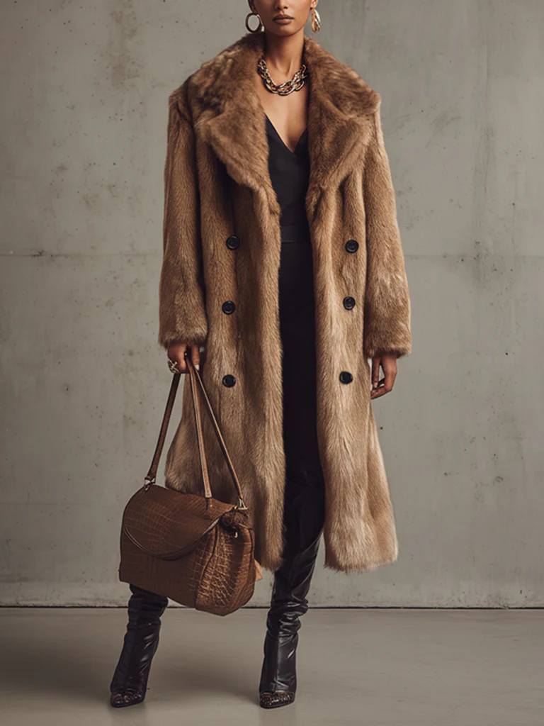 Camel Faux Mink Cashmere Eco Friendly Long Coat