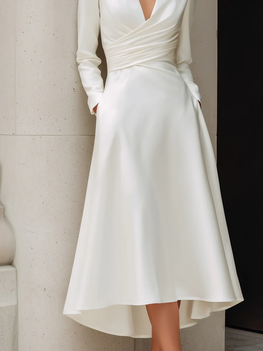 Elegant Wrap V-Neck Midi Dress