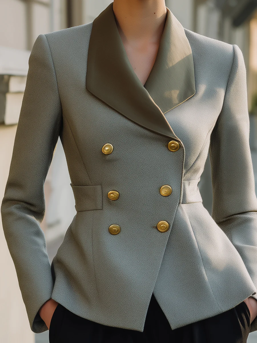 Double-Breasted Blazer With Satin Shawl Collar