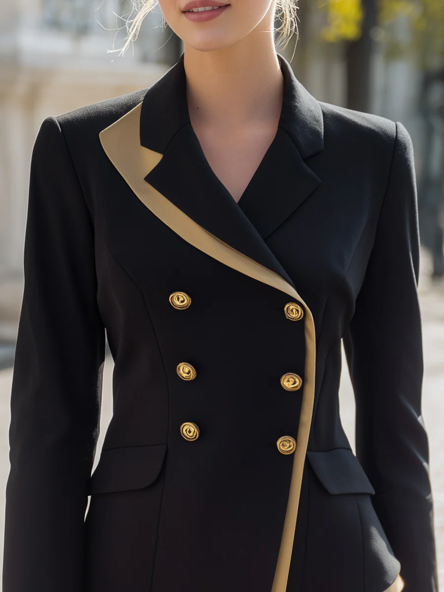 Contrast Trim Double-Breasted Blazer