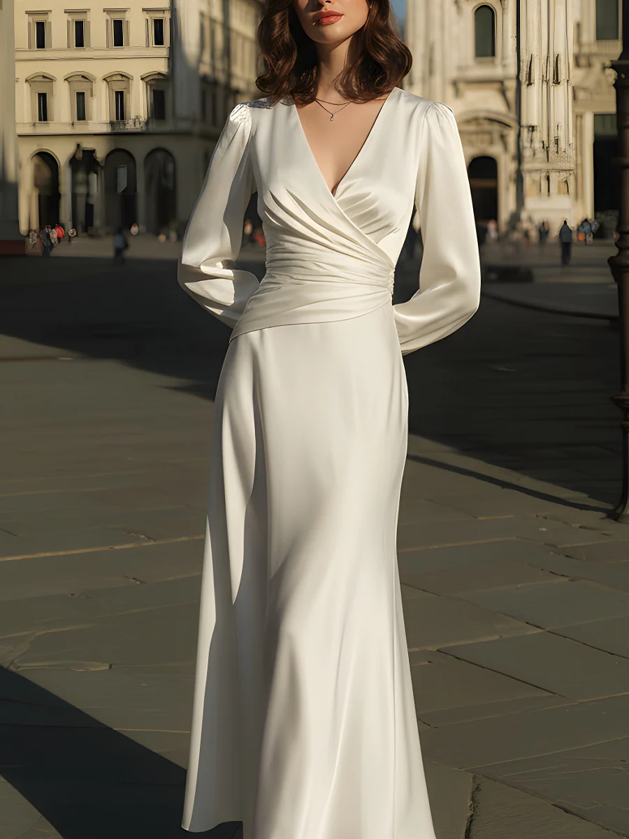 Ivory Satin Wrap Maxi Dress