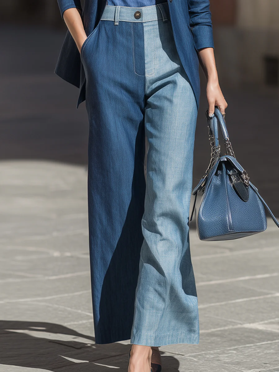 Dual-Tone Tailored Denim Suit Set