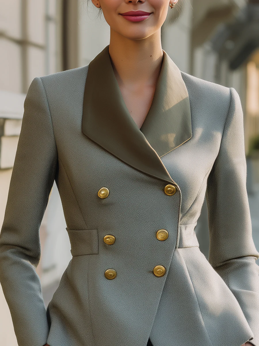 Double-Breasted Blazer With Satin Shawl Collar