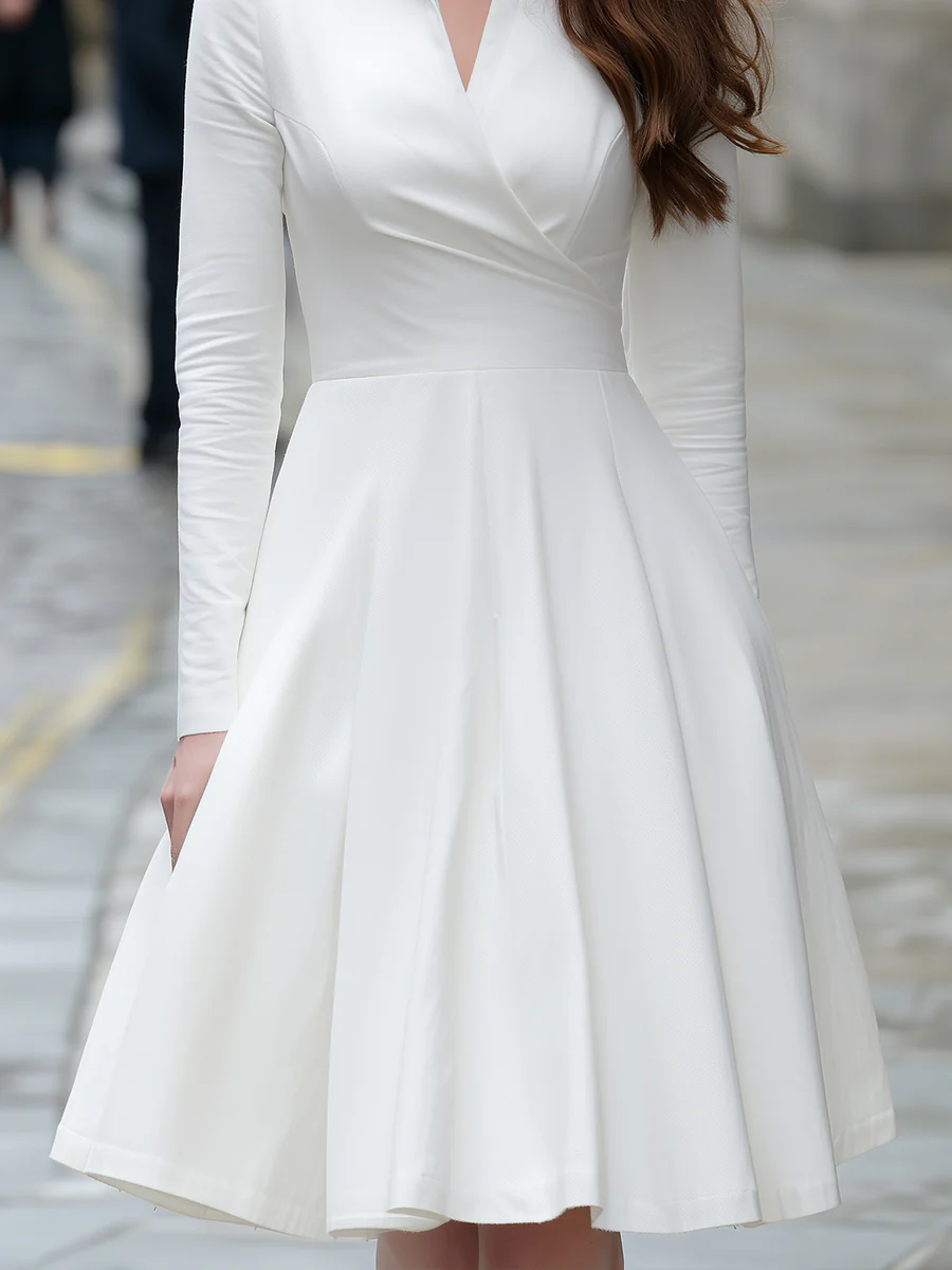 White Shirt Dress With Pleated Skirt