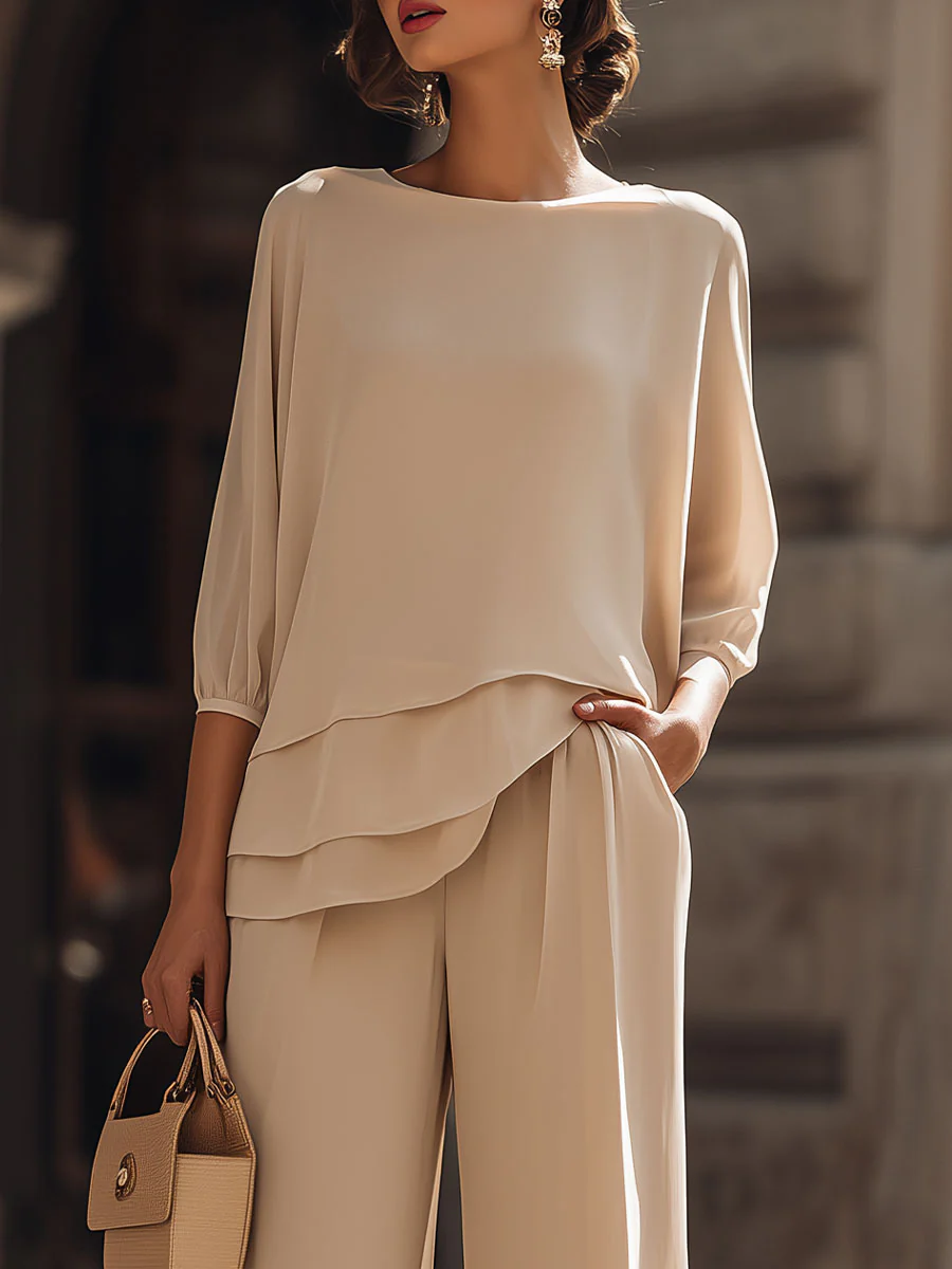 Elegant Layered Top And Wide-Leg Pants Ensemble