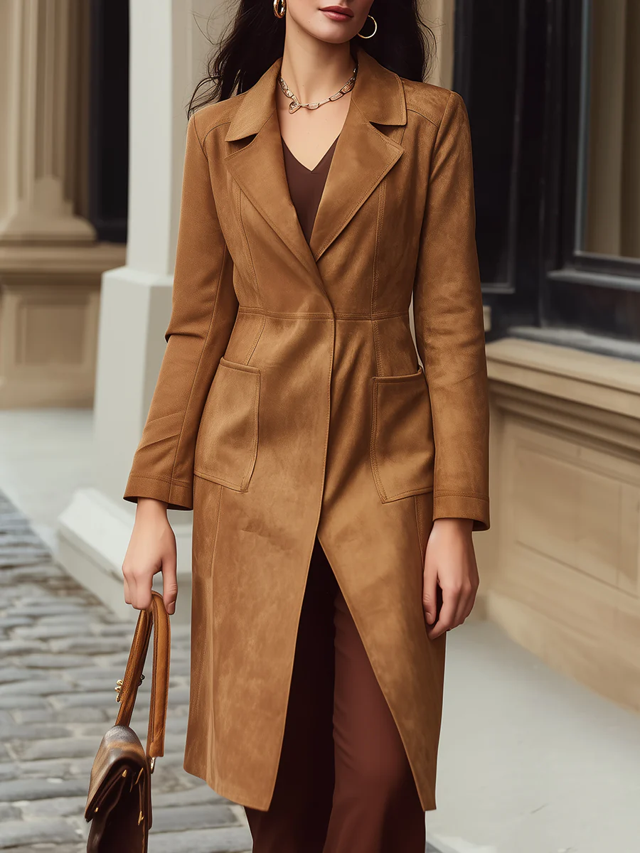 Luxurious Faux-Suede Trench Coat