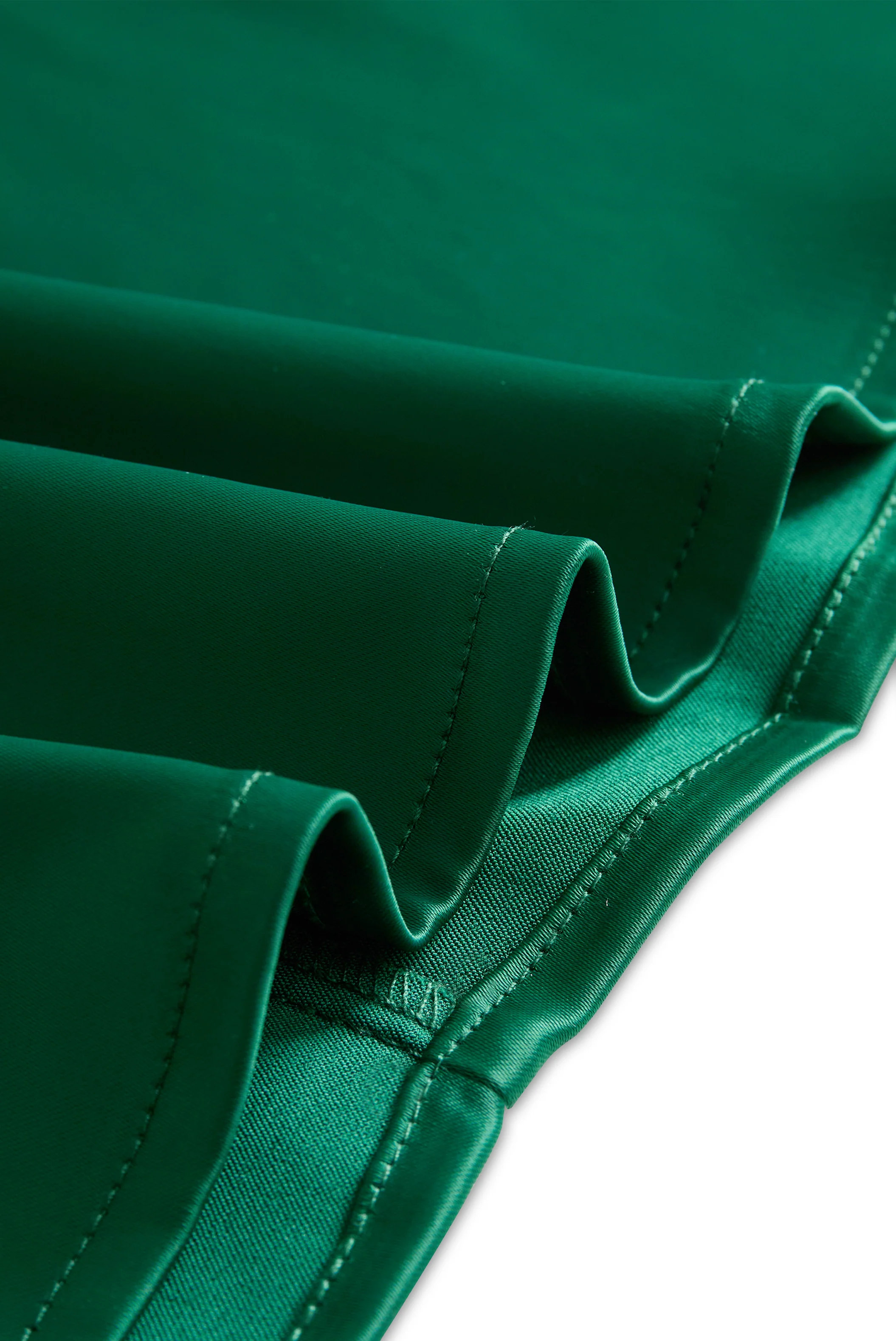 Deep V-Neck Satin Blouse with Lace Details - Emerald Allure