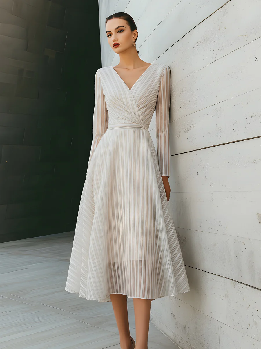 Mesh V-Neck Midi Dress