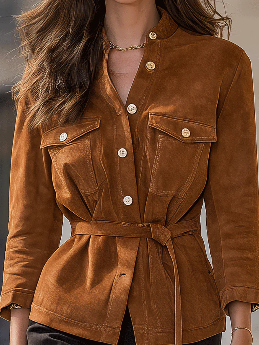 Chestnut Belted Suede Jacket