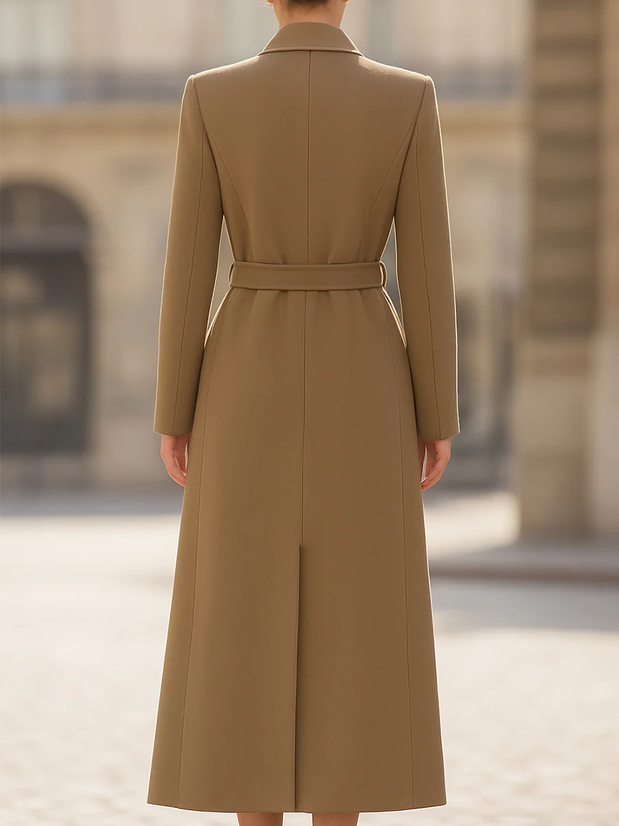 Chic Belted Long Camel Coat