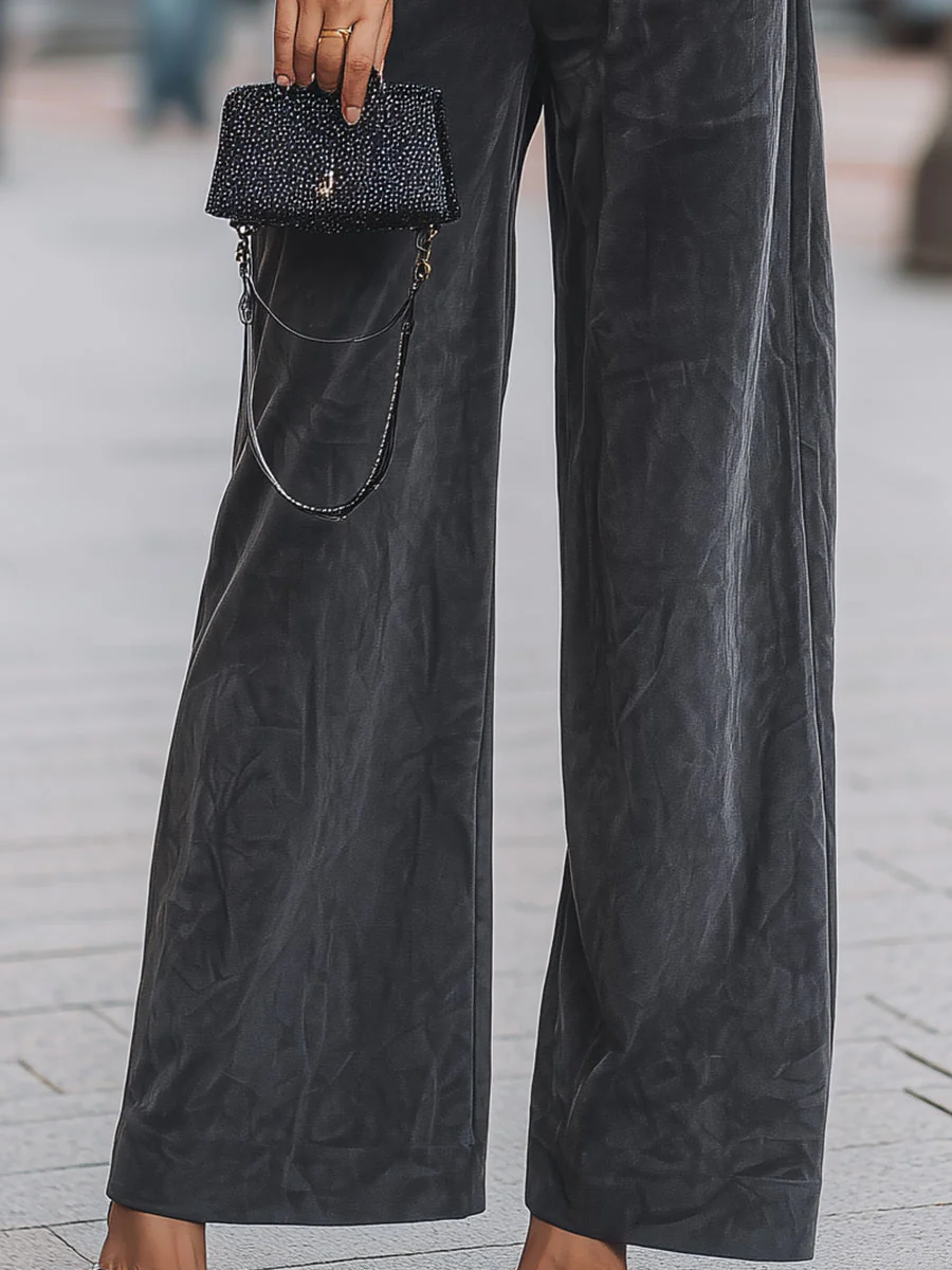 Chic Zip-Up Bomber Jacket And Wide-Leg Pants Ensemble - Perfect For Casual Days