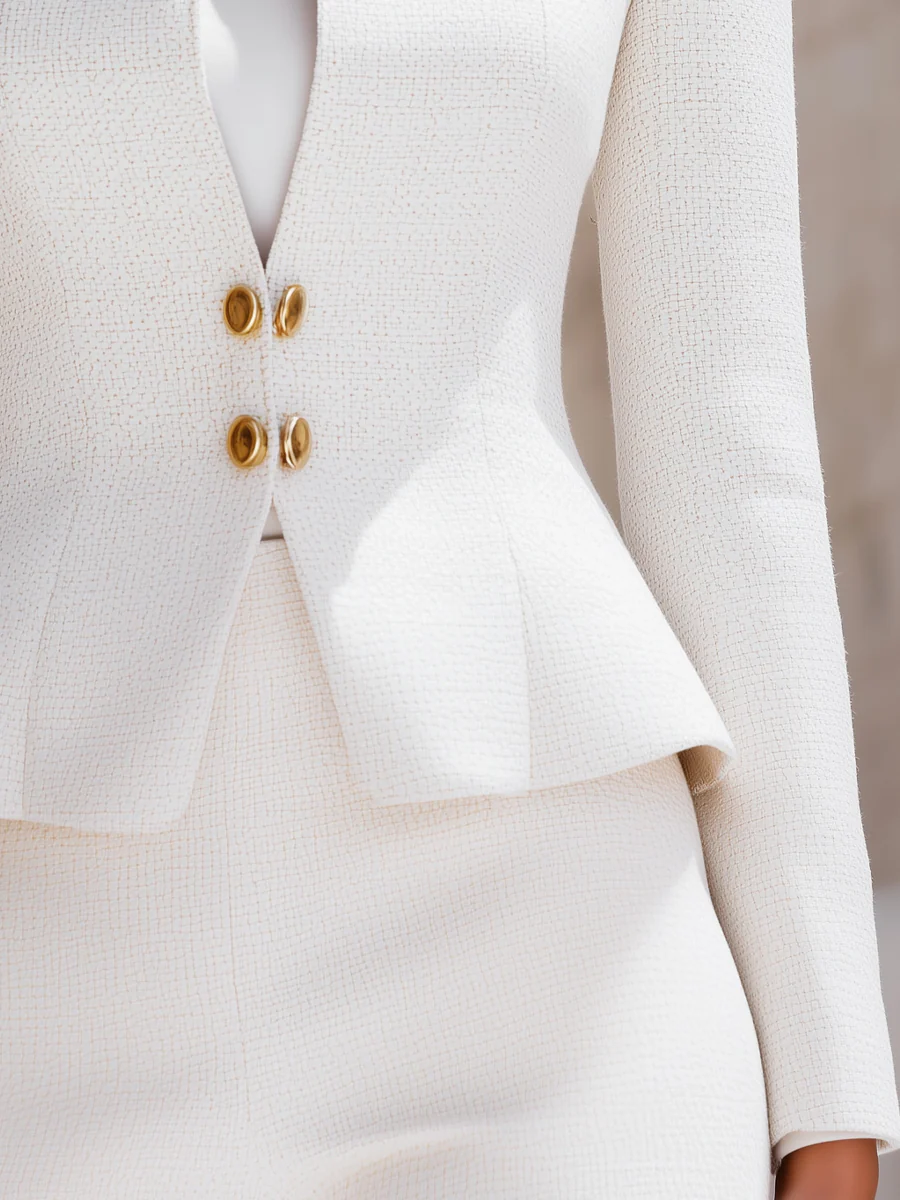 Sculpted Stand Collar Blazer With Gold Buttons