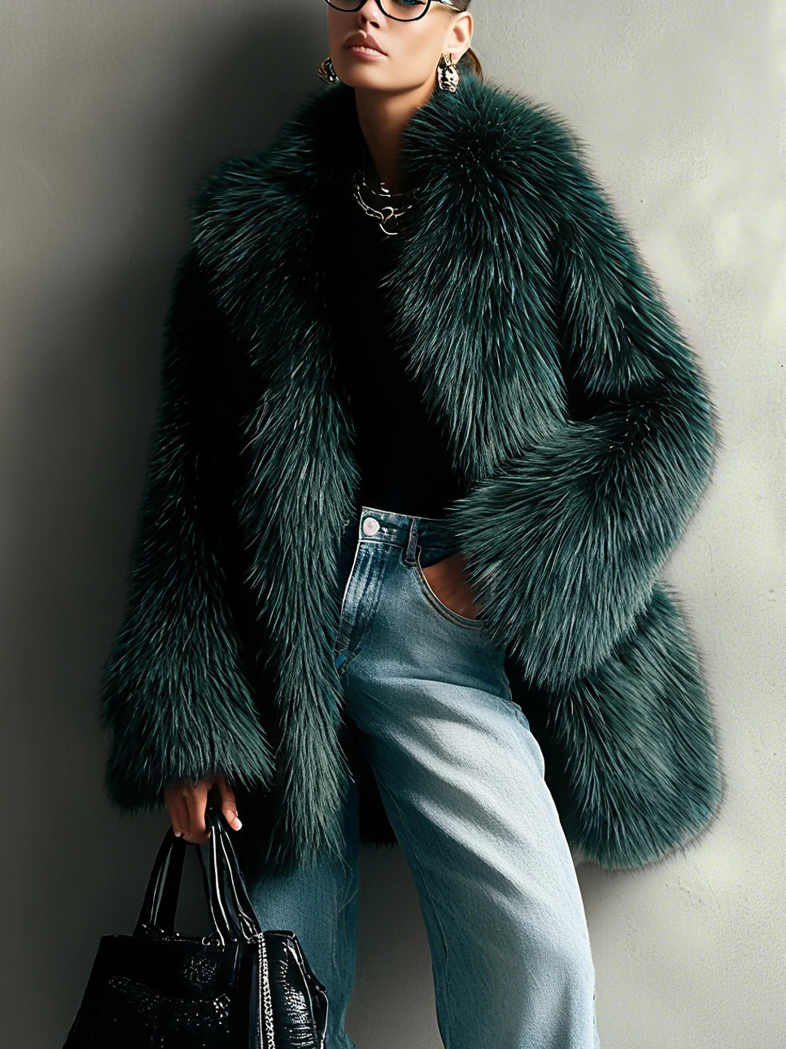 Green Faux Fox Fur Ombre Eco Friendly Coat