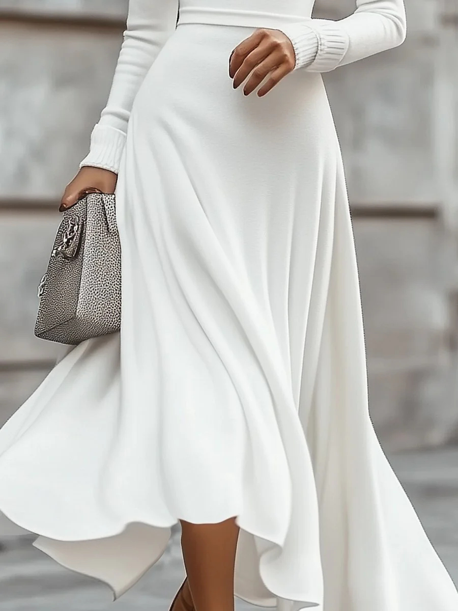 Elegant White Turtleneck Cotton Dress for Chic Comfort