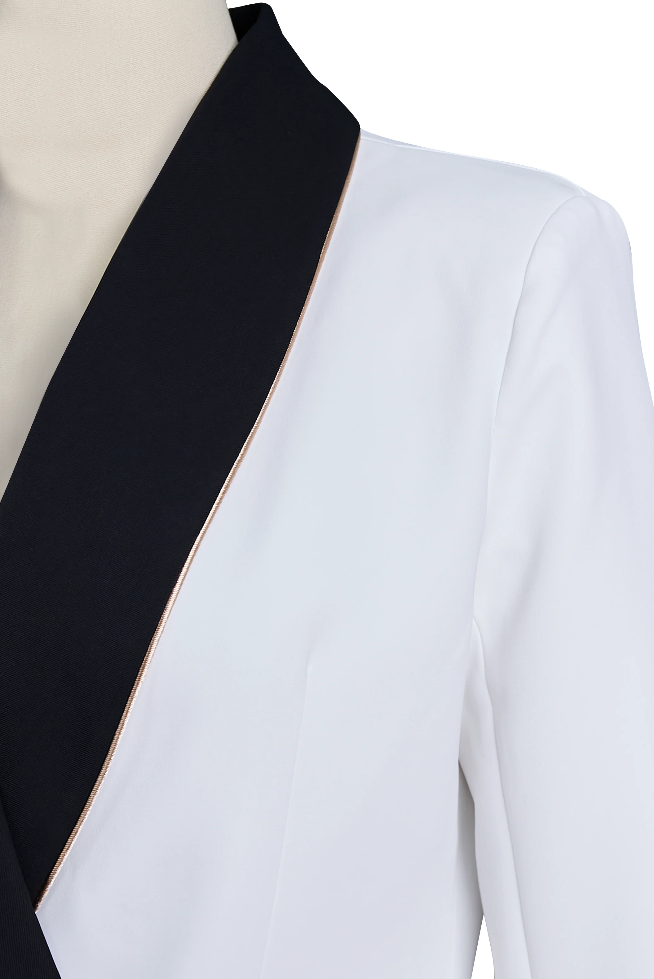 Elegant Asymmetrical White Blazer with Black Contrast Lapels