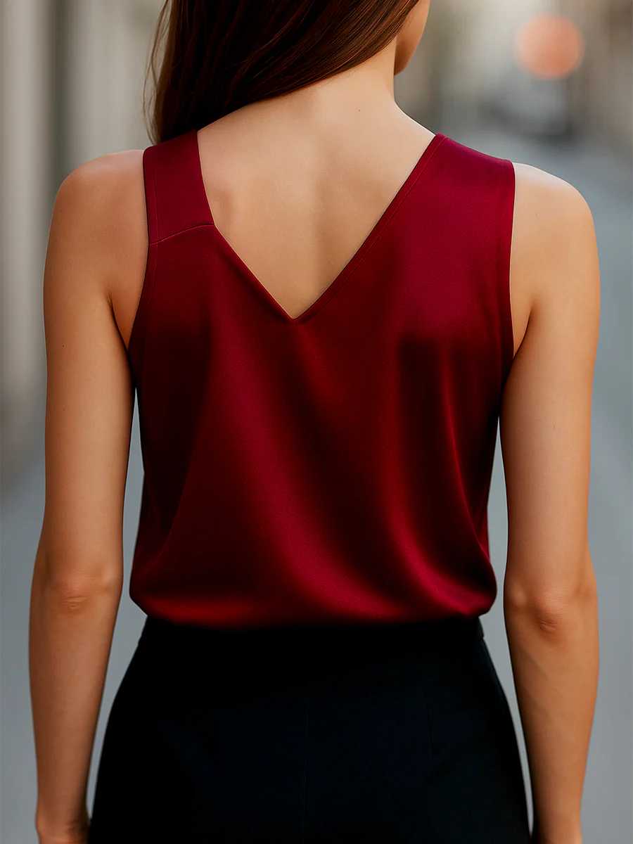 Sleek Asymmetrical Neck Satin Blouse