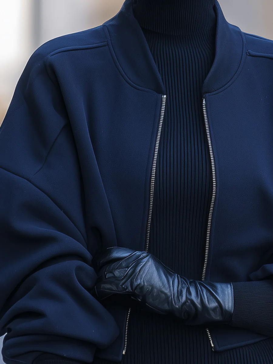 Navy Structured Bomber Jacket