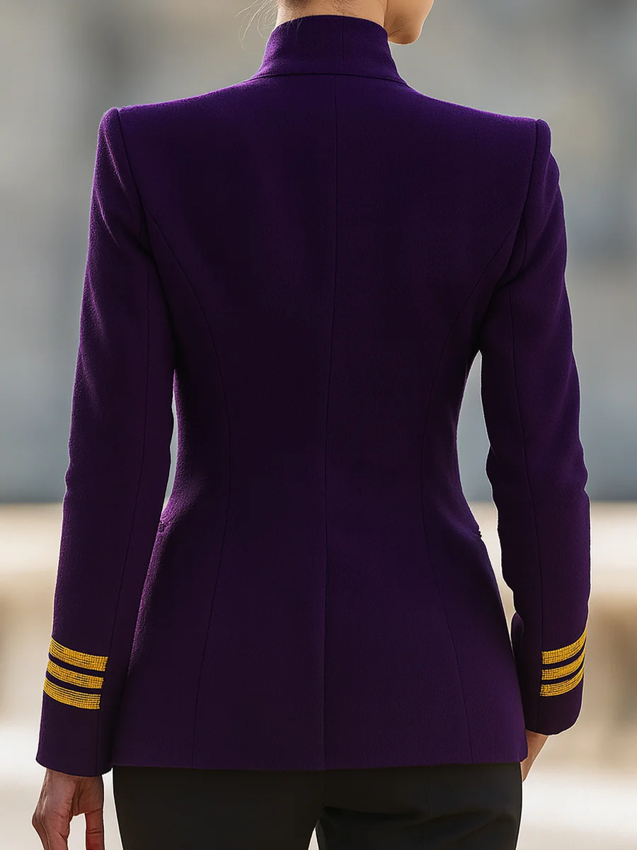 Purple Double-Breasted Military Blazer