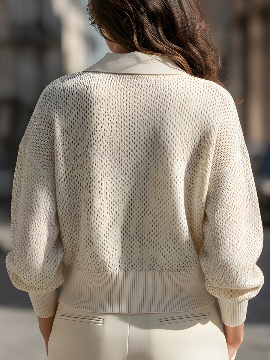 Chic Knit Sweater with Button-Down Front and Ribbed Detail
