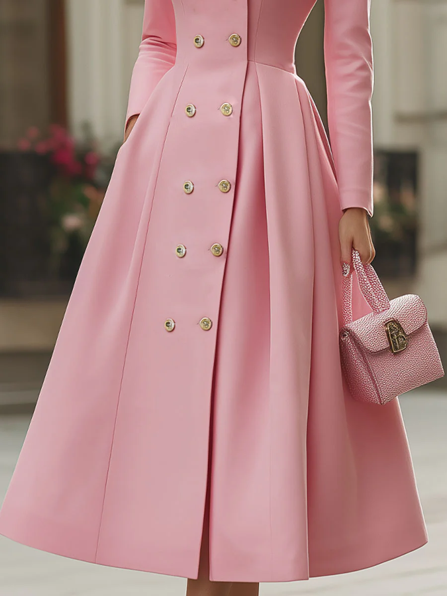 Pink Double-Breasted Trench Coat Dress