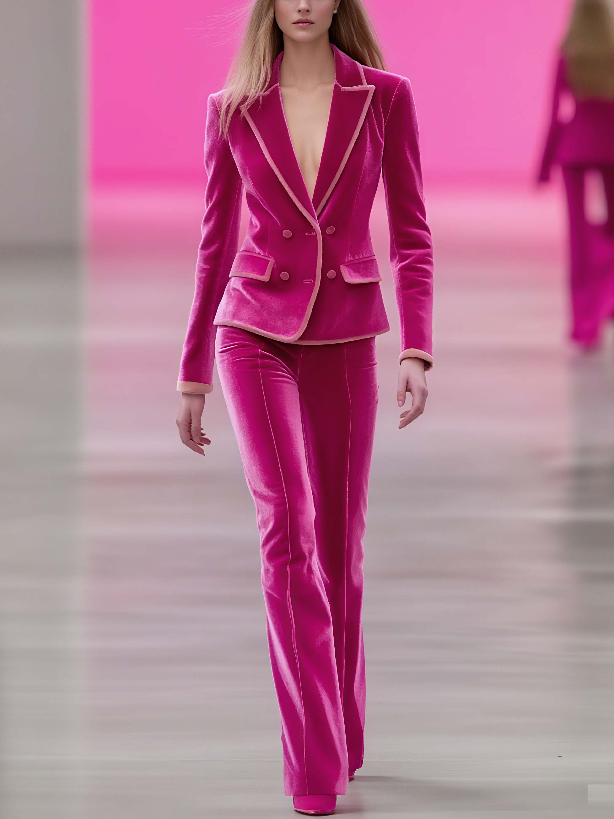 24-Hour-Shipping Barbie Pink Velvet Suit With Light Pink Trimmed