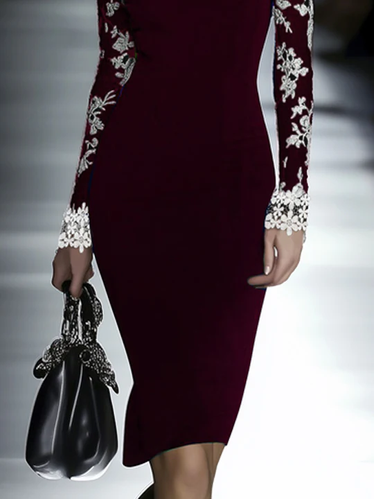 24-Hour-Shipping Lace Neckline Hip Dress