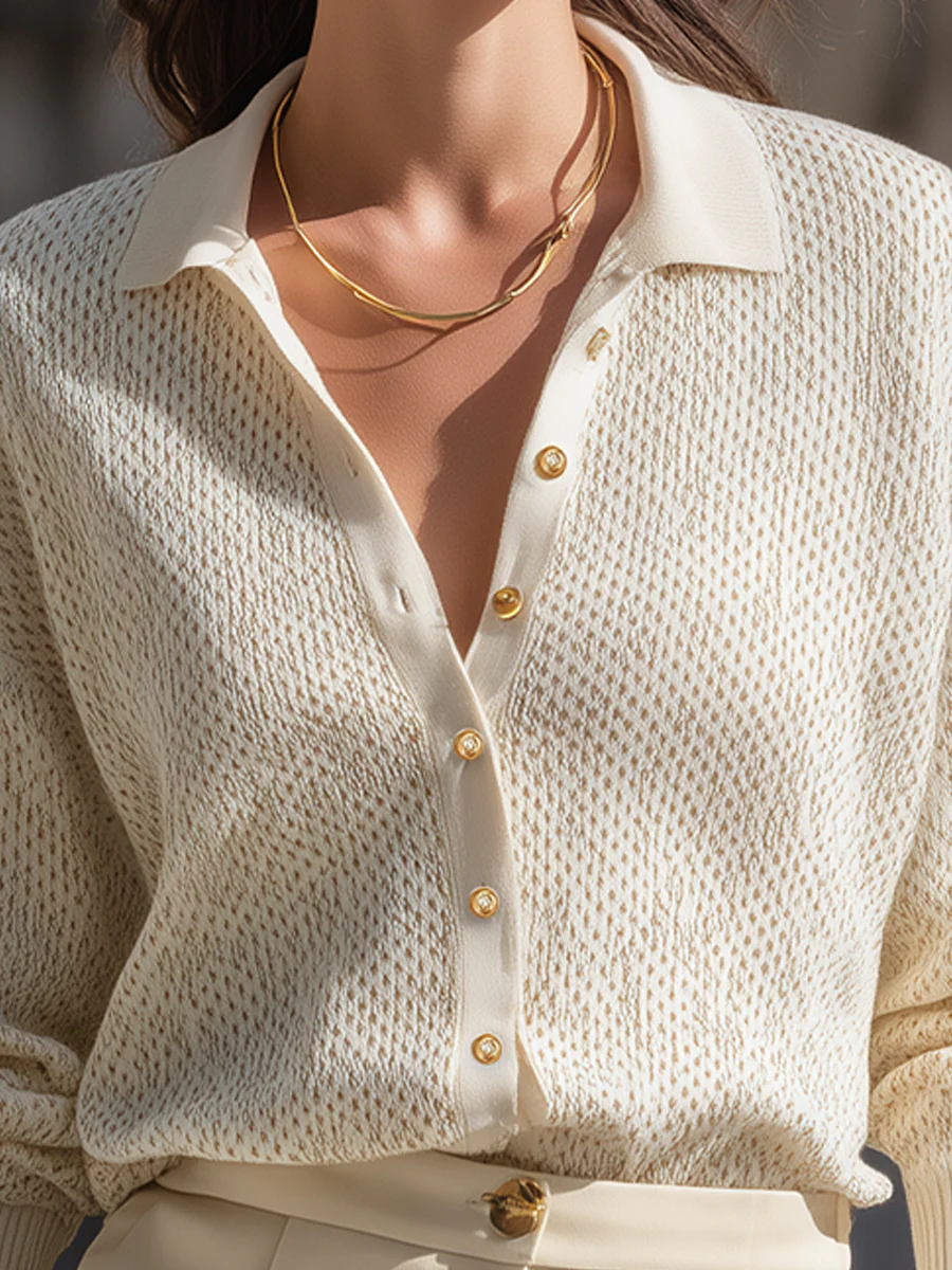 Chic Knit Sweater with Button-Down Front and Ribbed Detail