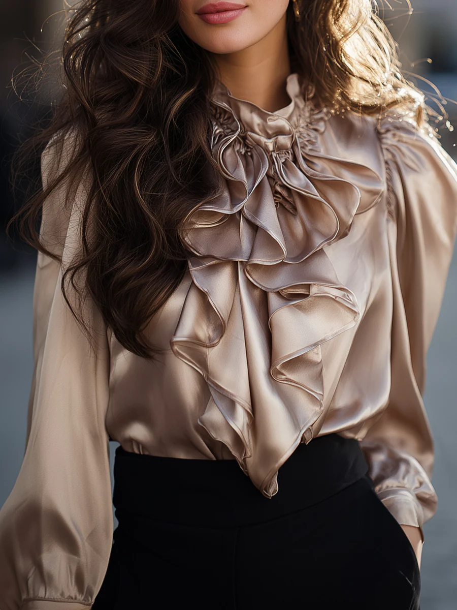 Ruffled Satin Statement Blouse