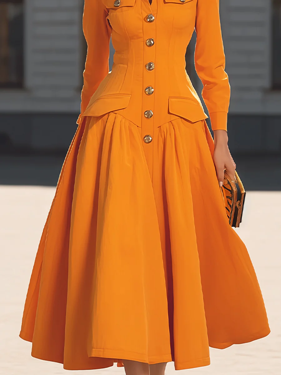 Elegant Tailored Midi Dress With Button Detail