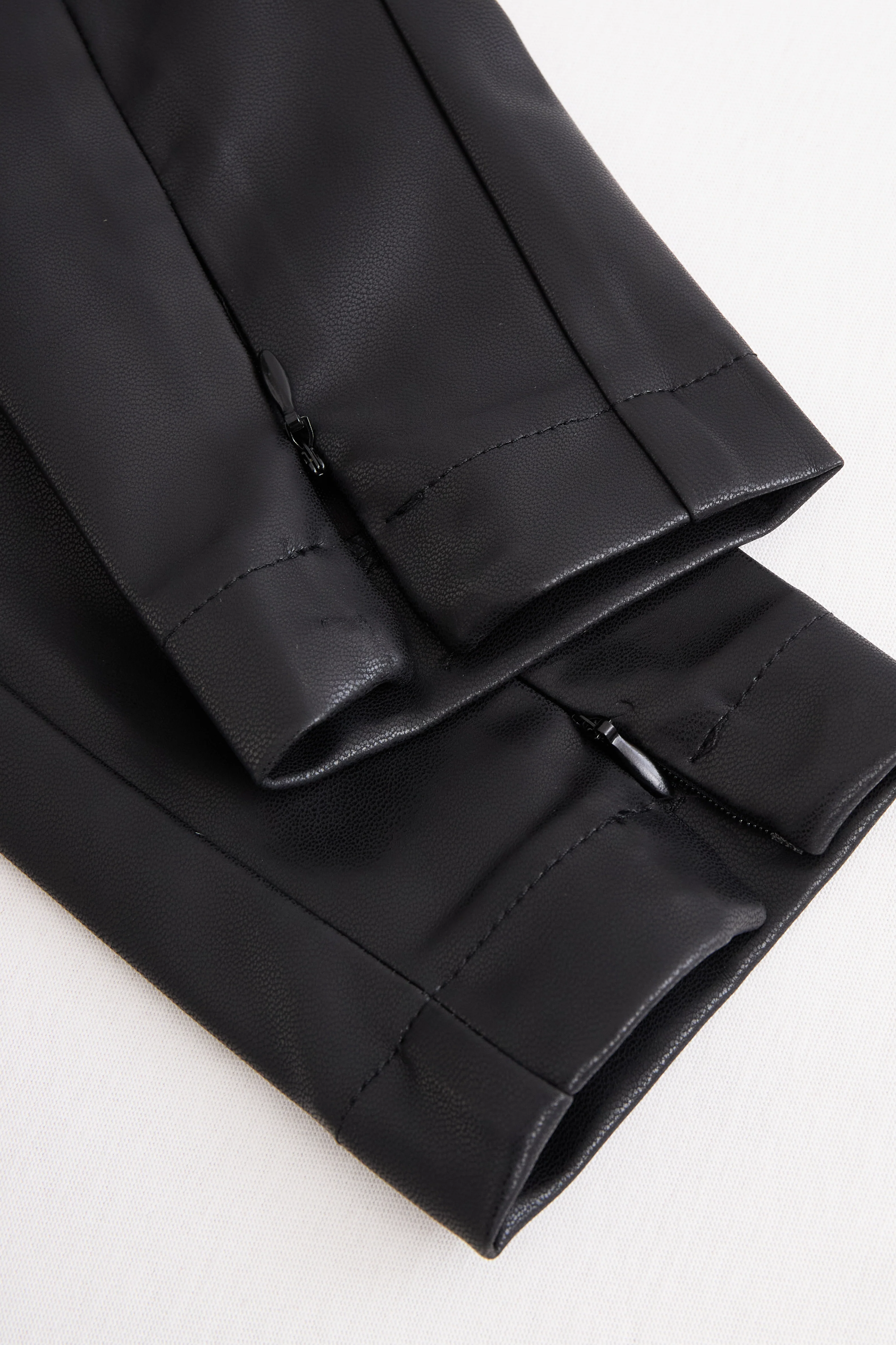 Black Faux Leather Bodycon Dress with Lace Hem