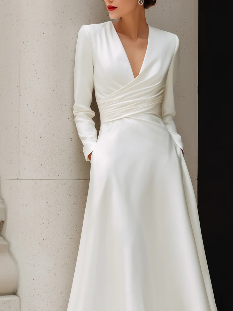 Elegant Wrap V-Neck Midi Dress