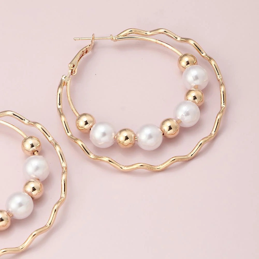 Double Layer Pearl Hoop Earrings