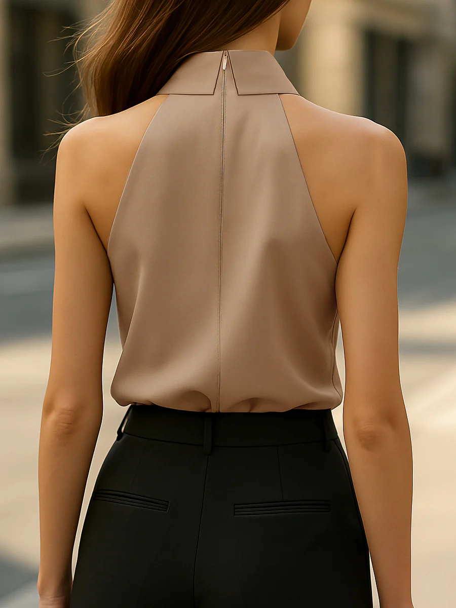 Stylish Sleeveless Halter Blouse with Neck Tie Detail