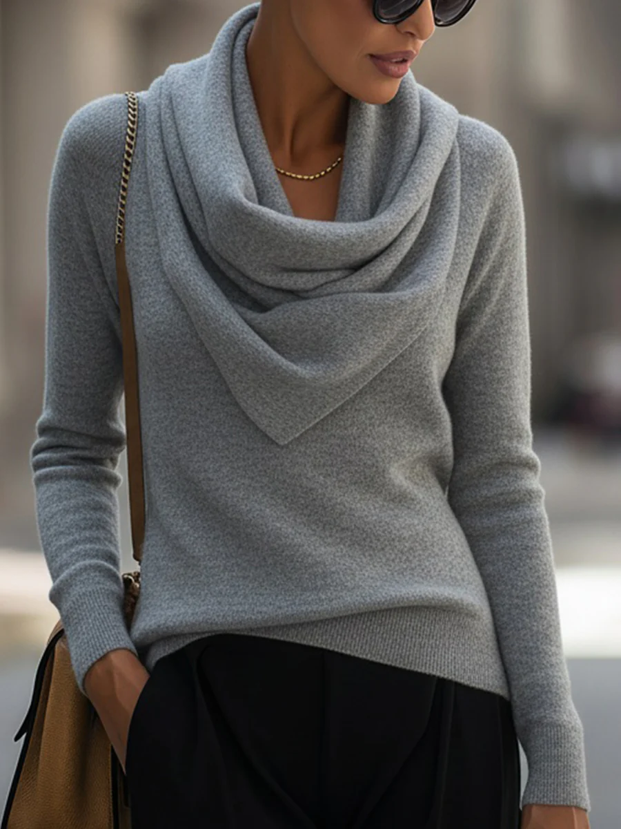 Draped Cowl Neck Long-Sleeve Top