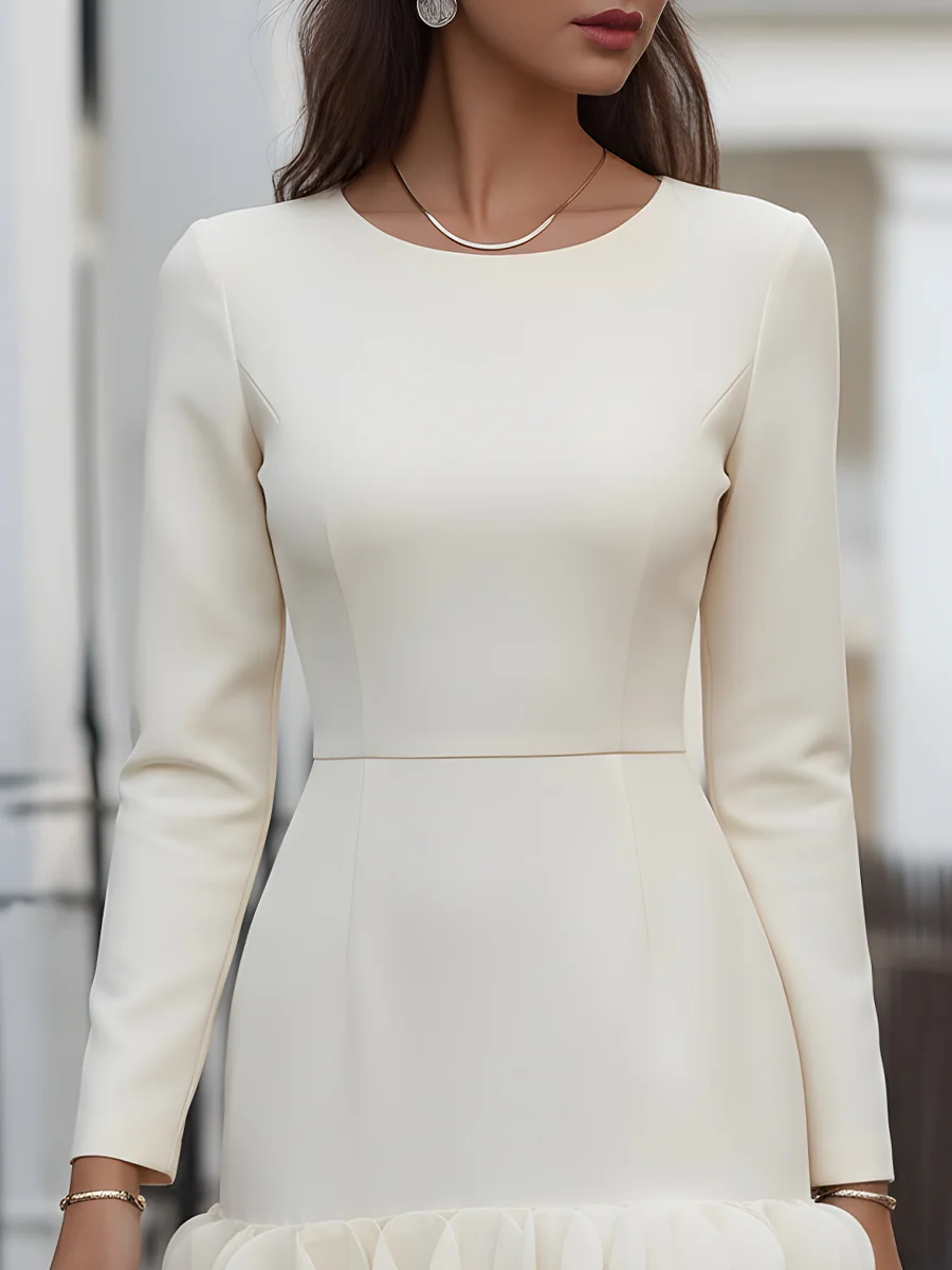 3D Petal-Embellished Long-Sleeve Midi Dress