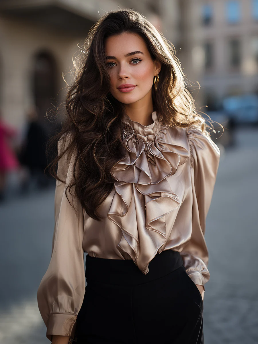 Ruffled Satin Statement Blouse