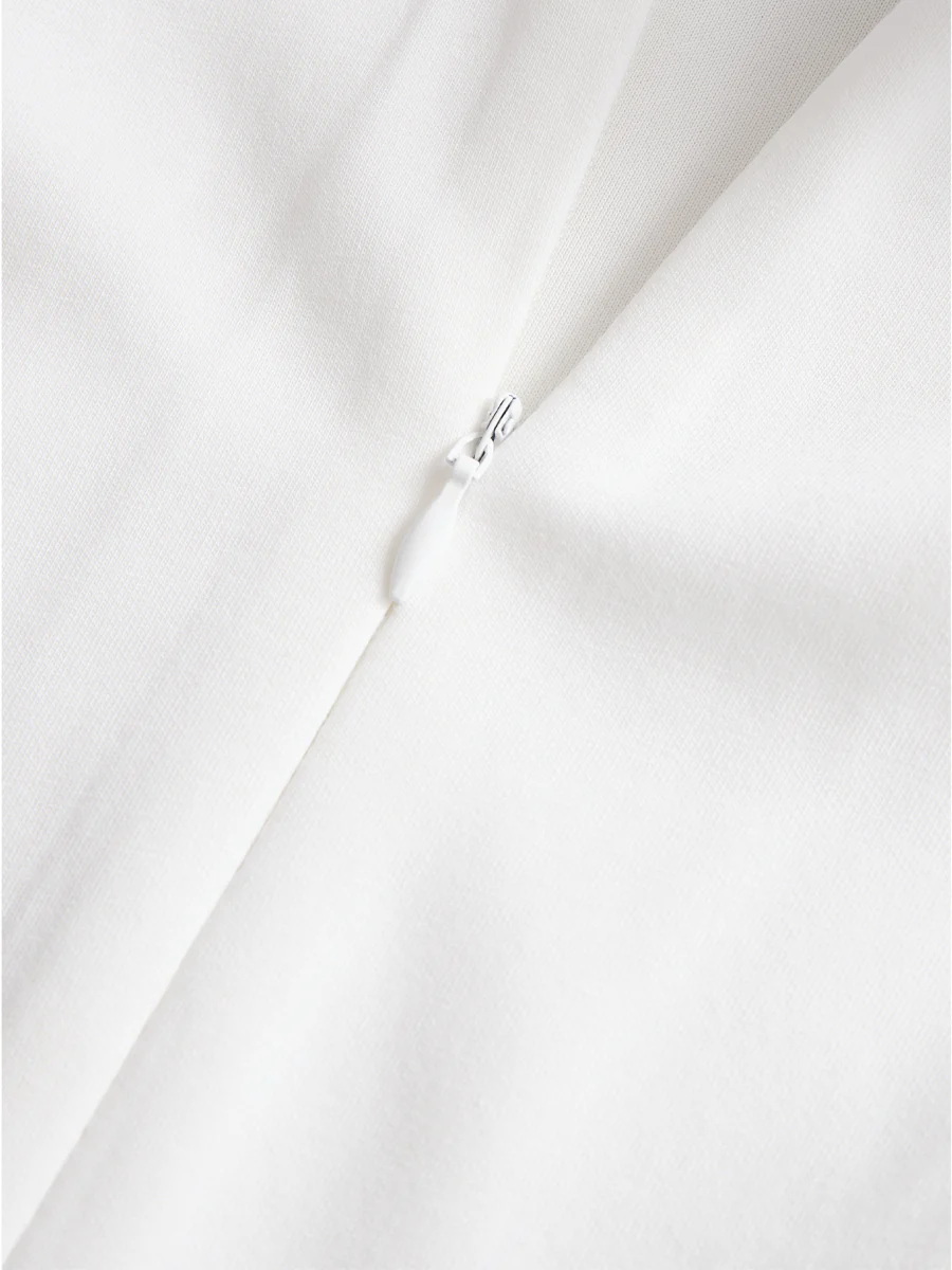 Stylish Double-Breasted White Dress with Navy Accents