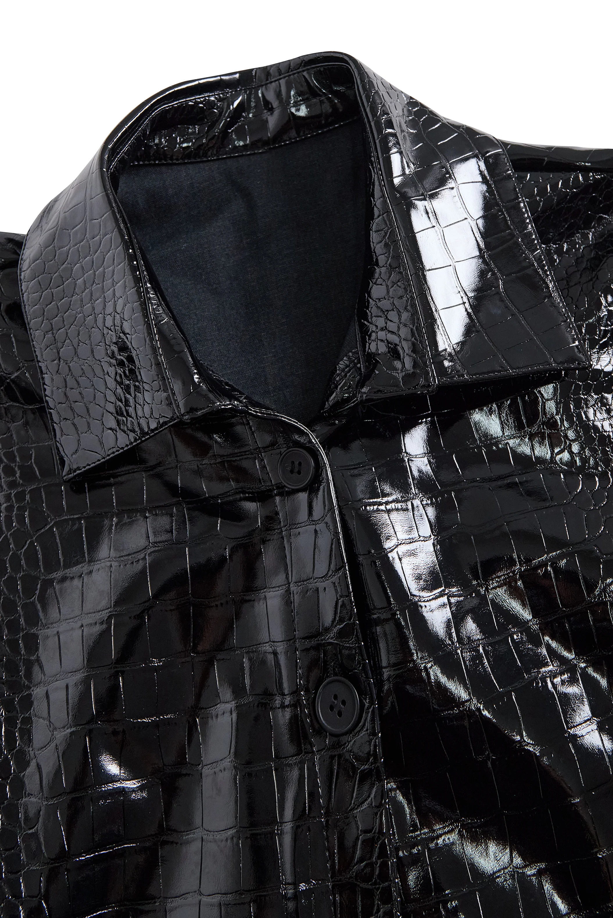 Glossy Black Crocodile Embossed Shirt