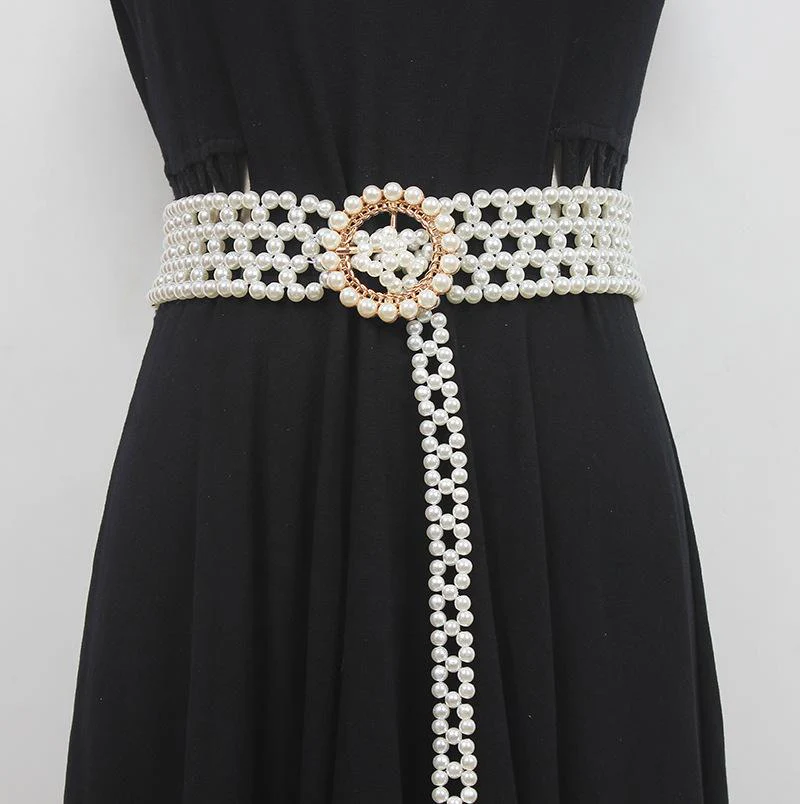 Braided Imitation Pearl Decorative Belt