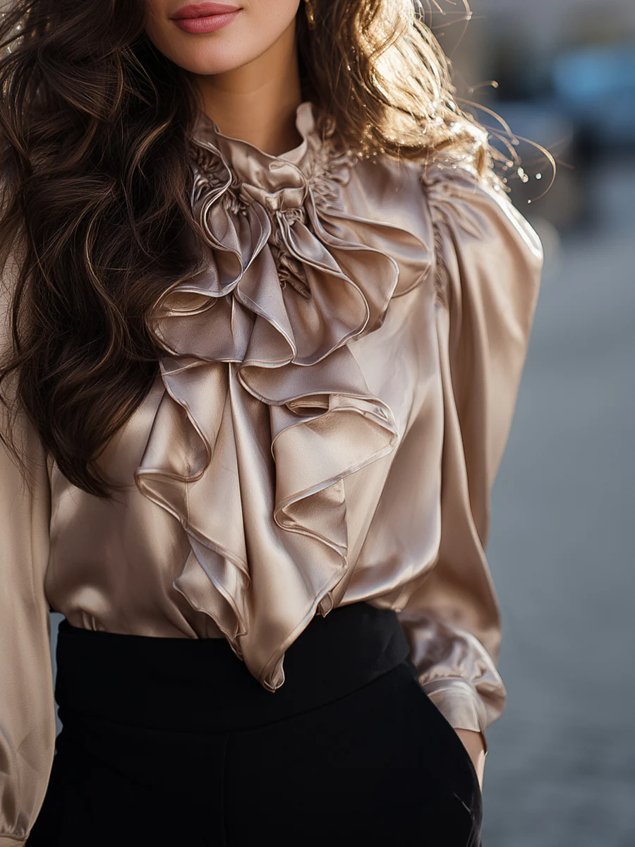 Ruffled Satin Statement Blouse