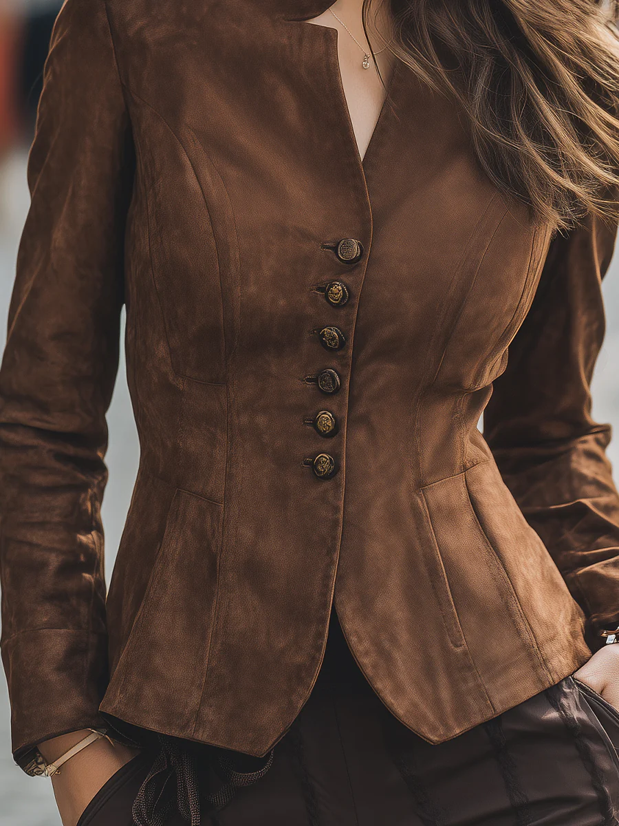 Mocha Brown Tailored Button Blazer