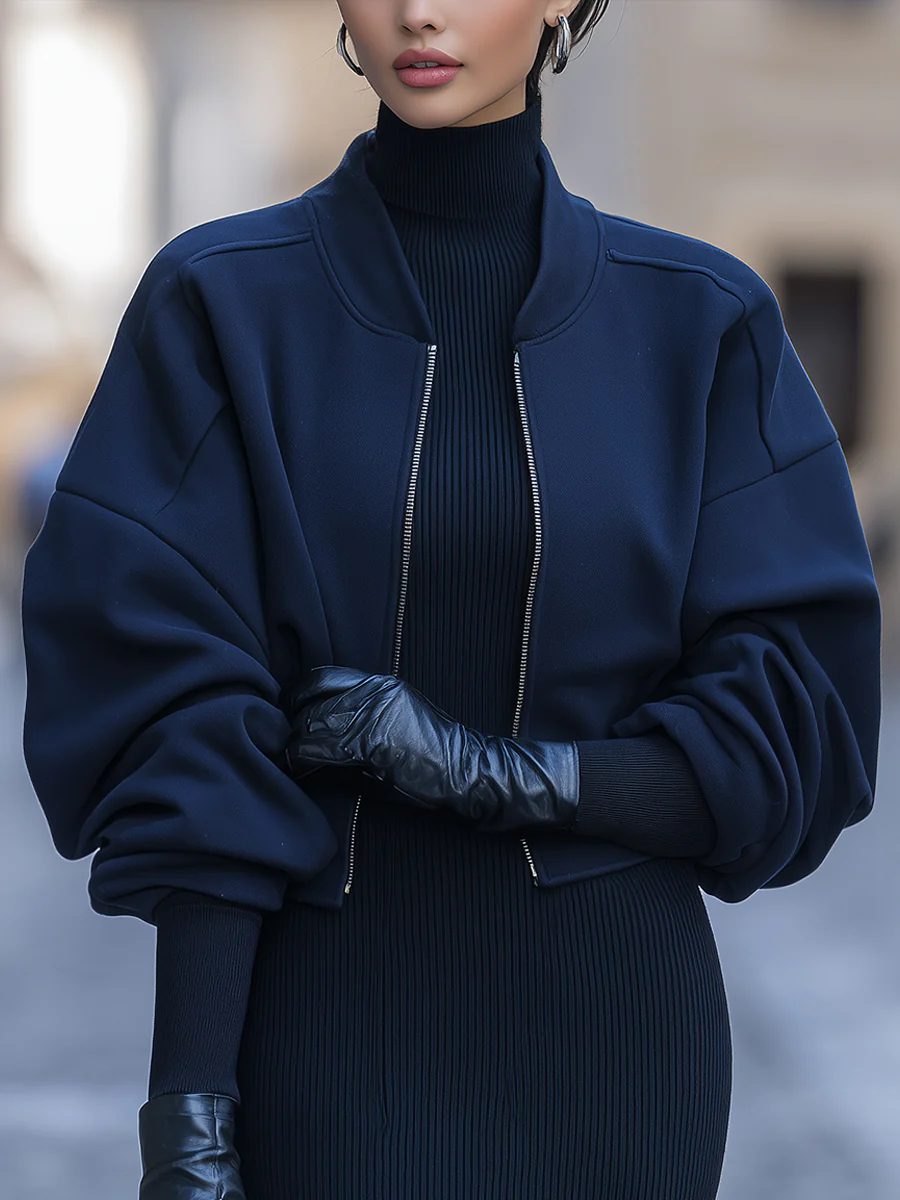 Navy Structured Bomber Jacket