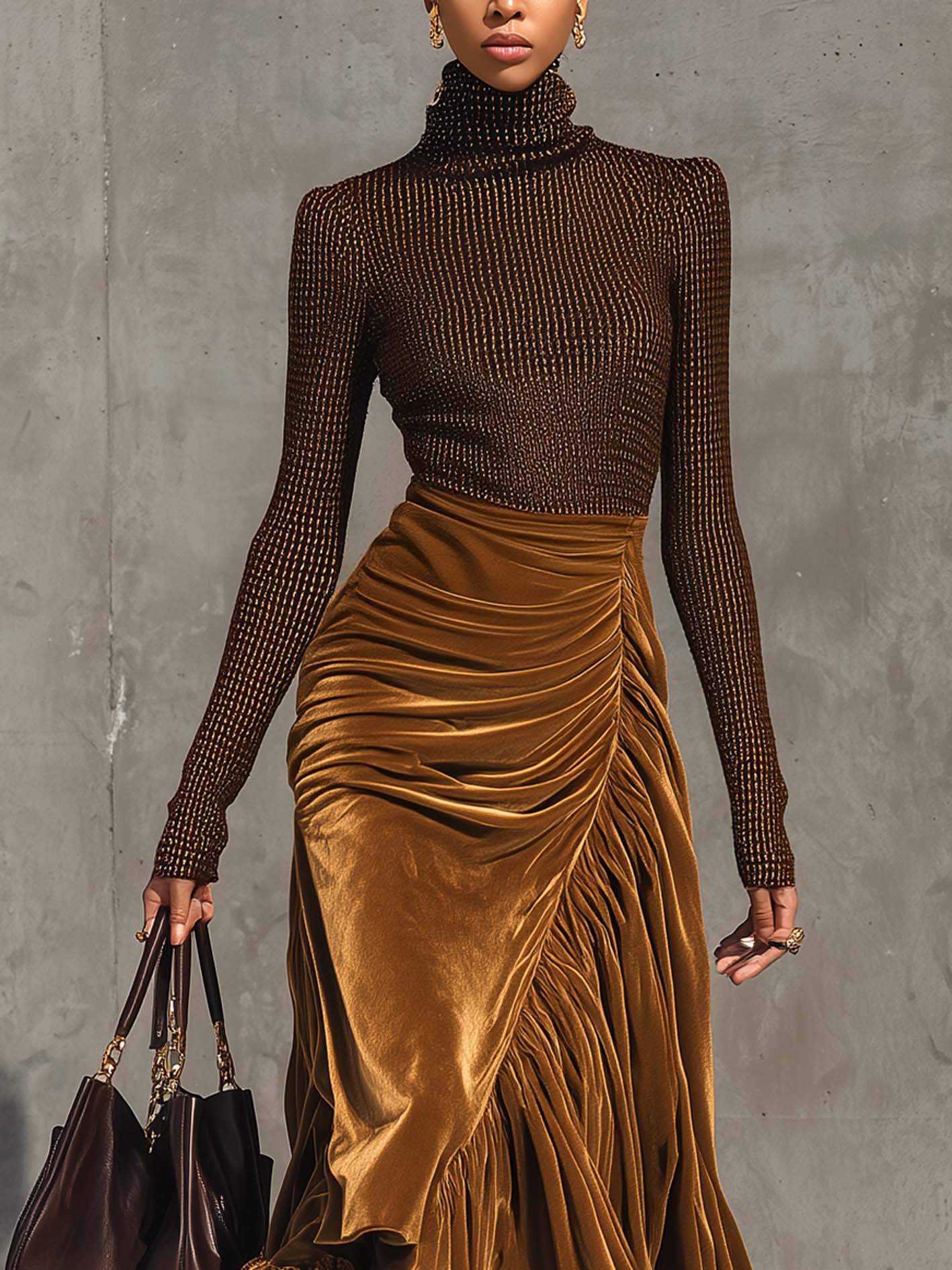 Amber Velvet Midi Dress With Pleats And Ruffles