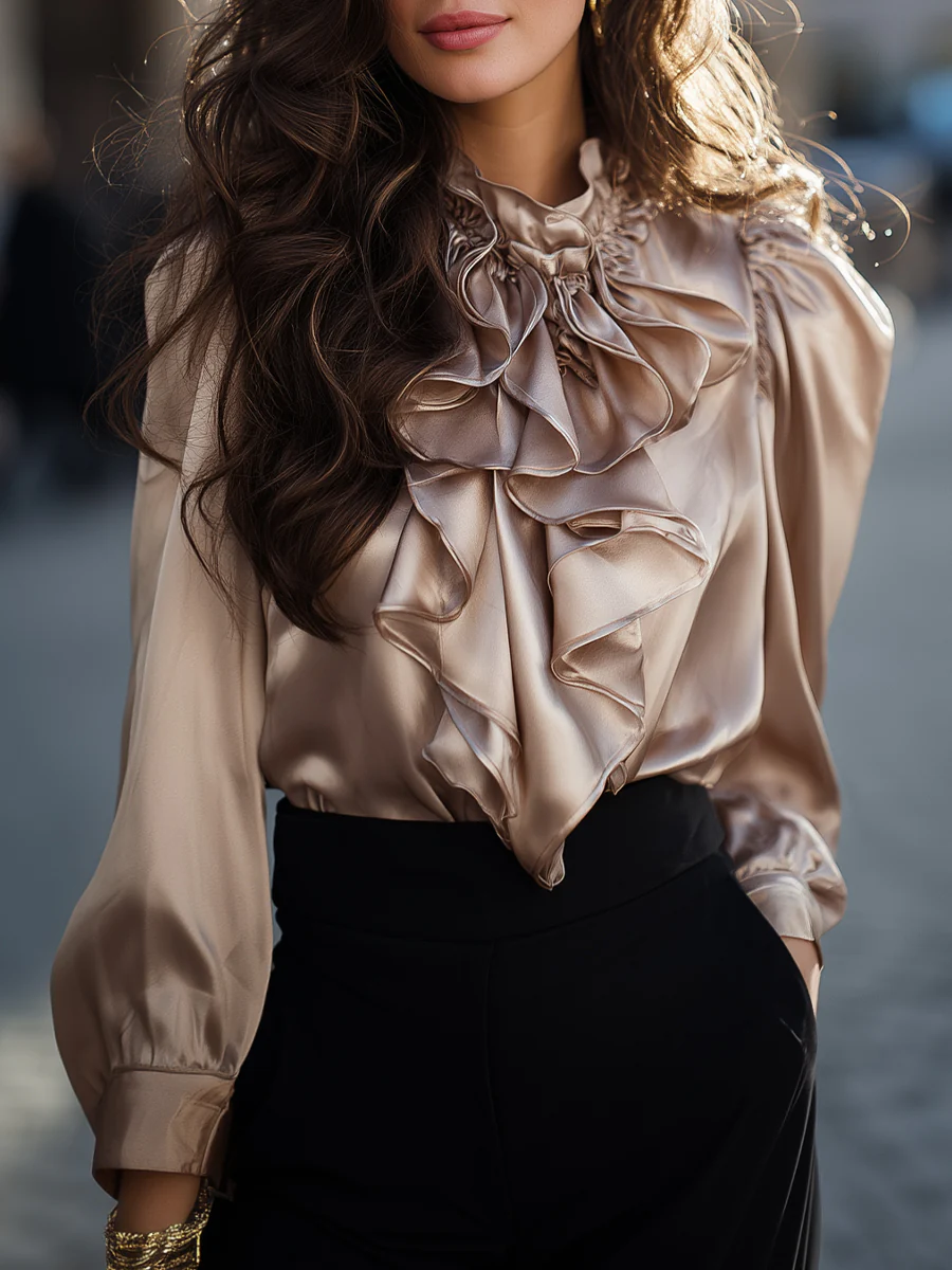 Ruffled Satin Statement Blouse