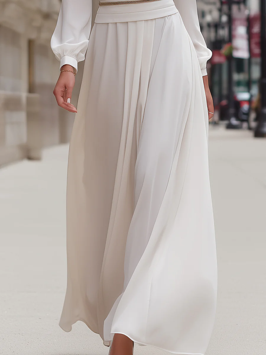 Elegant Long Sleeve Pleated Maxi Dress With Belt