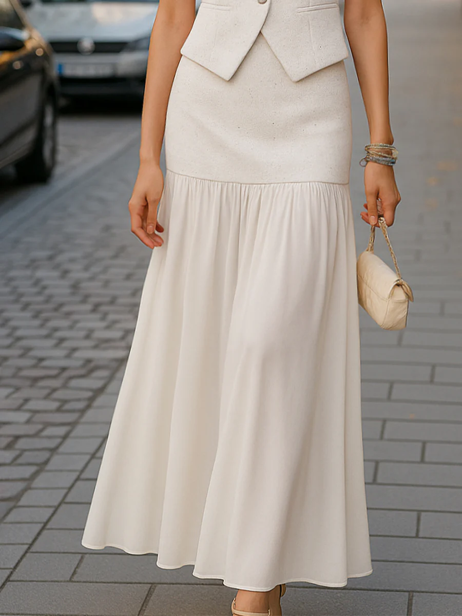 Pearl Button Vest And Maxi Skirt Two-Piece Set