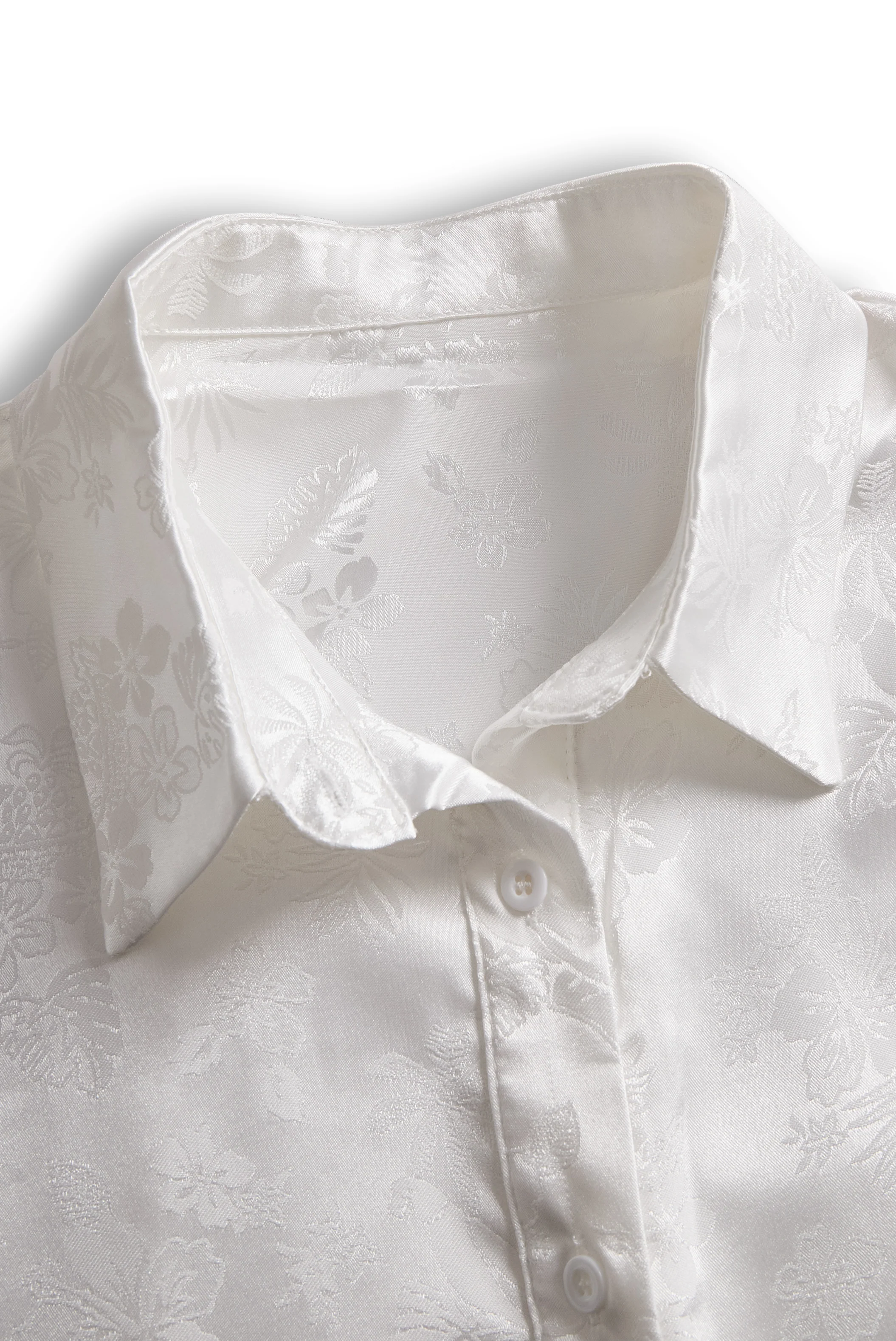 Elegant Ivory Satin Jacquard Shirt