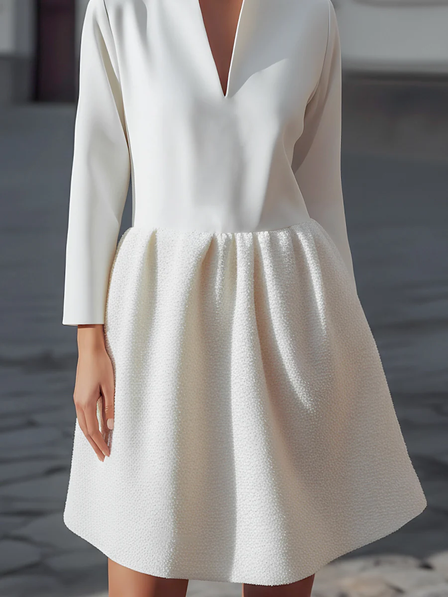 Textured Contrast Fabric Mini Dress