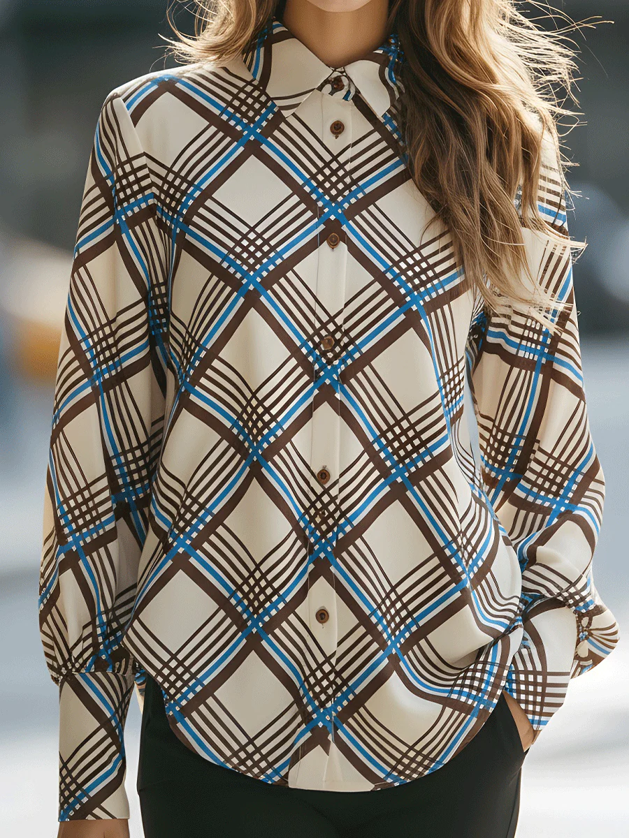 Brown And Blue Plaid Button-Down Shirt